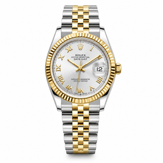Classic Two-Tone Luxury Date Watch with Roman Numeral Dial