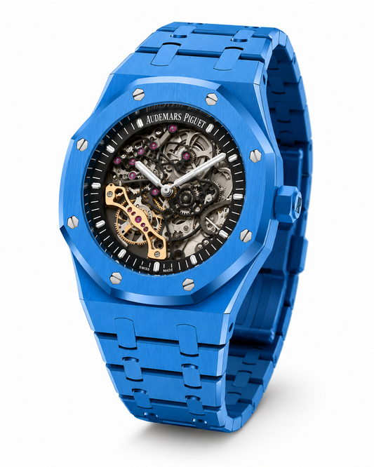 Royal Oak Blue Skeleton Automatic Watch – Ultra-Luxury Open-Work Mechanical Timepiece