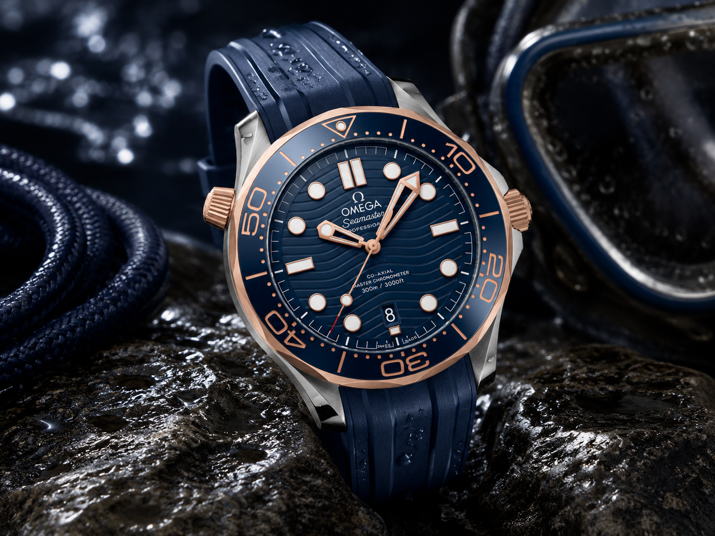 Ocean Blue Rose Gold Diver Watch – Premium Sports Luxury Timepiece