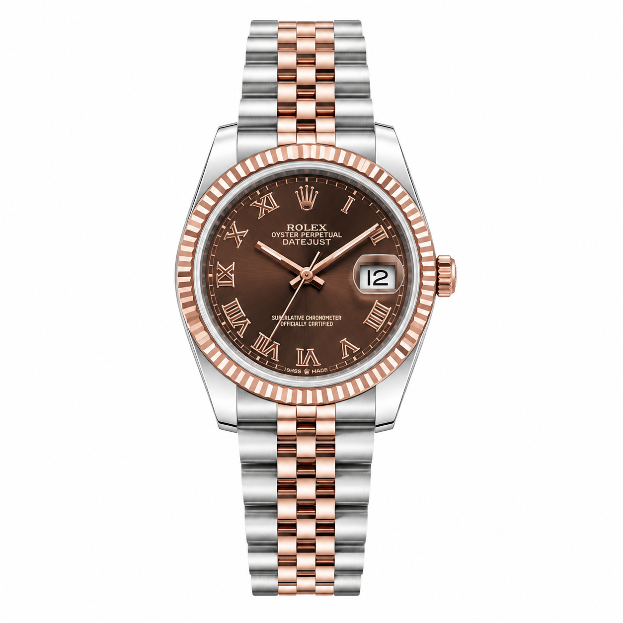 Rose Gold & Silver Two-Tone Luxury Date Watch with Chocolate Brown Dial