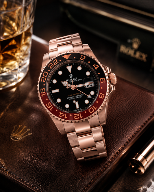 Rose Eclipse GMT Watch – Black Dial & Rose Gold Dual-Time Bezel Edition