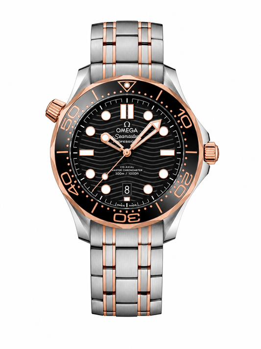 Premium Diver Style Watch – Black Dial & Rose Gold Two-Tone Stainless Steel Bracelet
