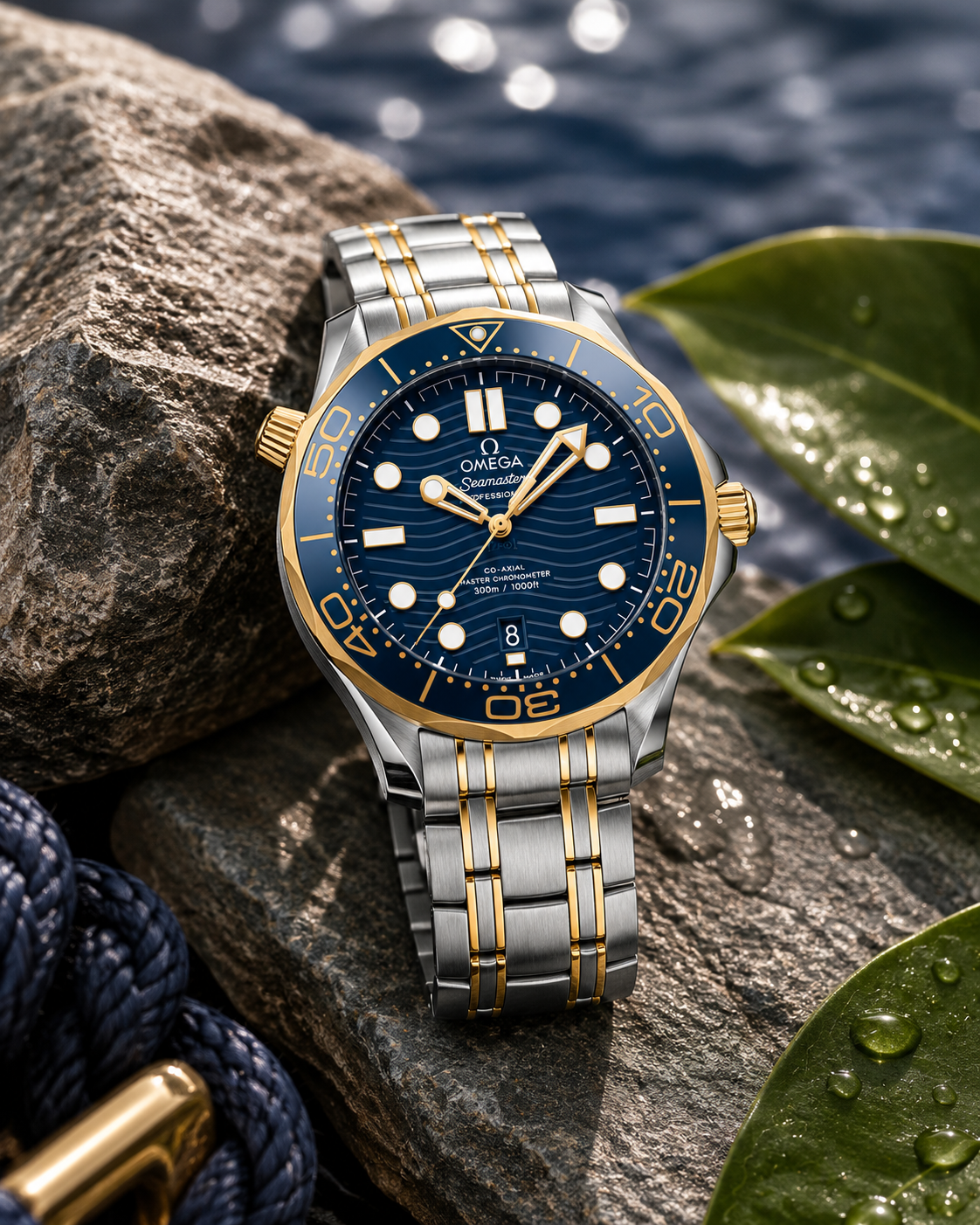 Royal Blue Gold-Tone Diver Watch – Premium Stainless Steel Luxury Timepiece