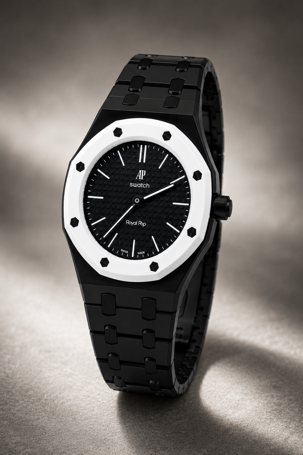 Black & White Designer Sports Bracelet Watch with Textured Dial