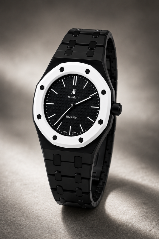 Black & White Designer Sports Bracelet Watch with Textured Dial