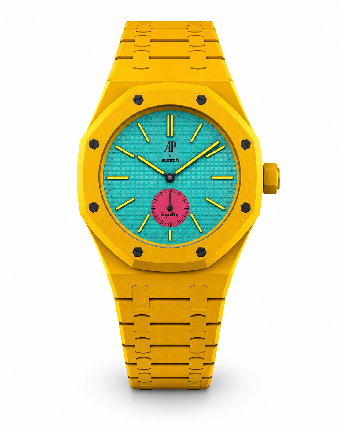 Vibrant Yellow Designer Sports Bracelet Watch with Turquoise Dial