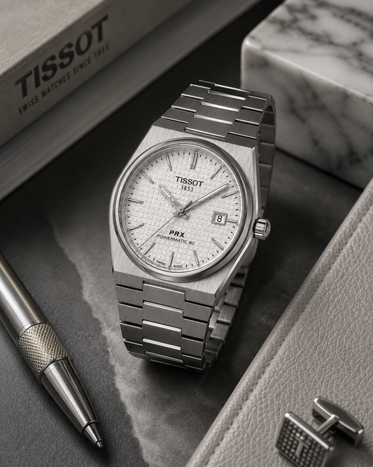 Arctic White Textured Dial Watch – Stainless Steel Integrated Bracelet Automatic Timepiece