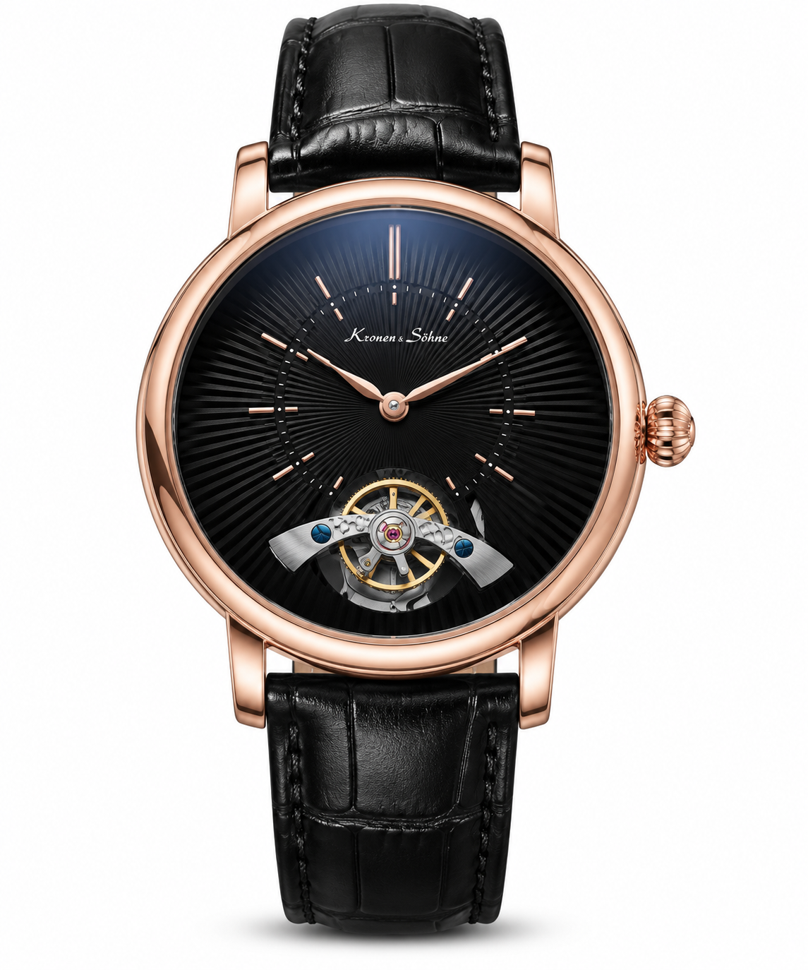 Luxury Rose Gold Black Automatic Skeleton Watch