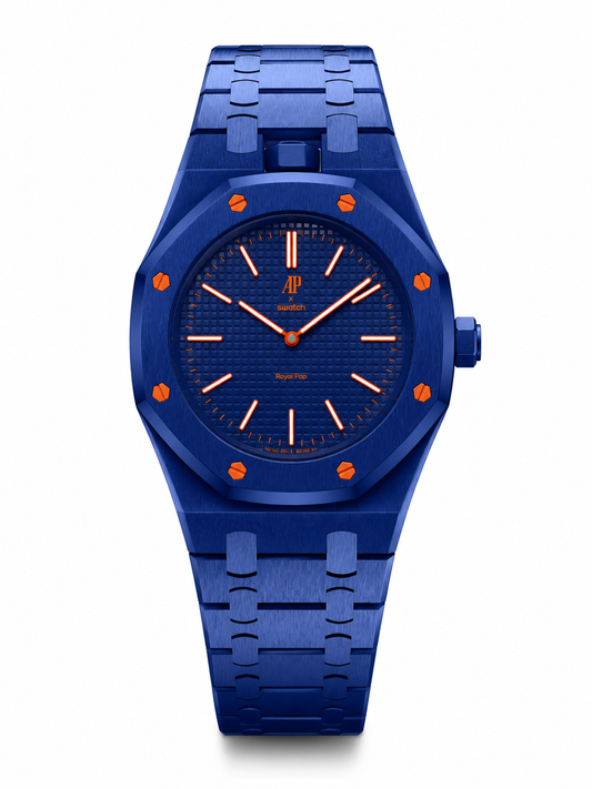 Royal Blue Designer Sports Bracelet Watch with Orange Accent Dial