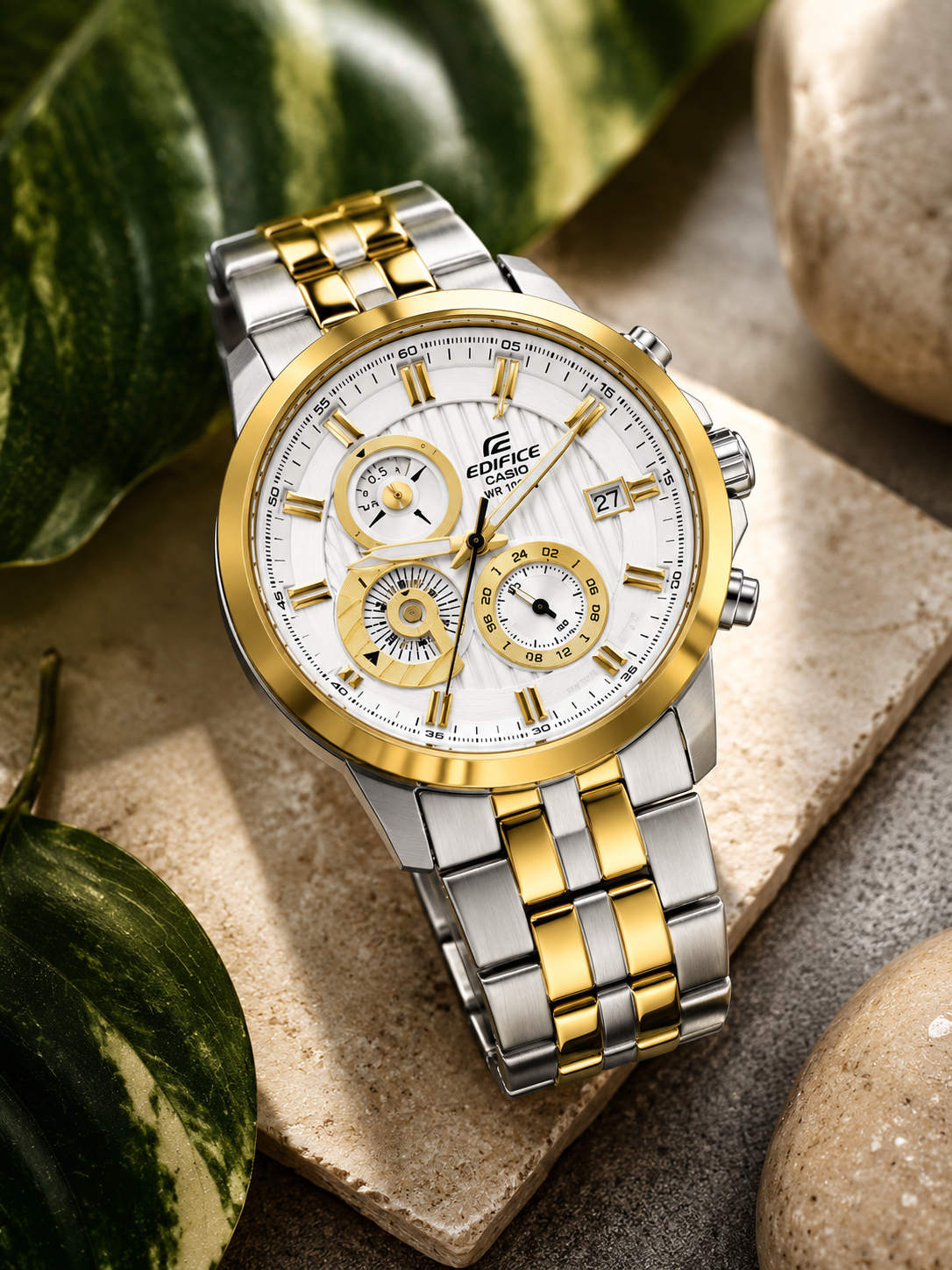 Gold & Silver Chronograph Watch – Premium Two-Tone Stainless Steel Timepiece