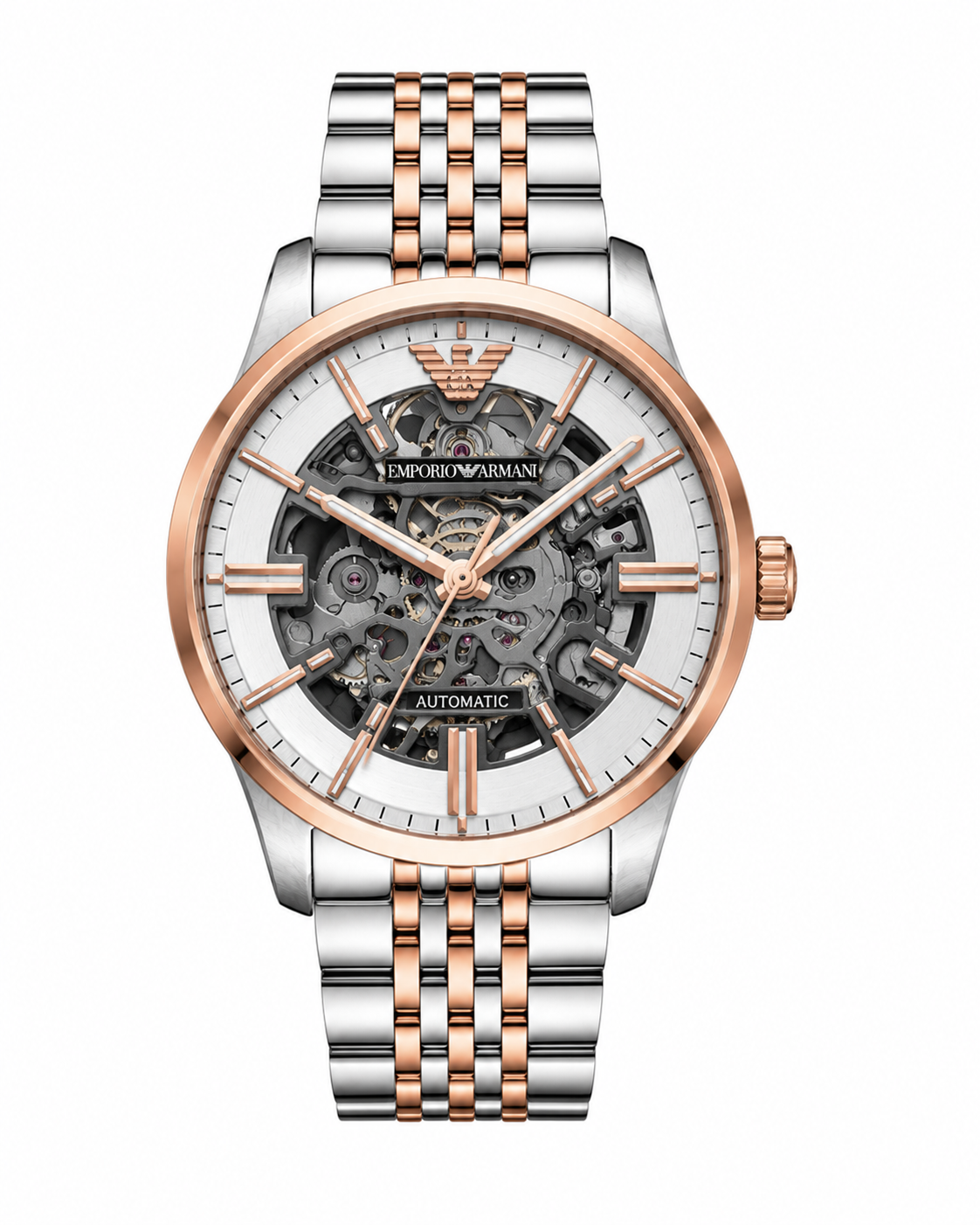 Rose Gold Skeleton Automatic Watch – Premium Two-Tone Stainless Steel Mechanical Timepiece