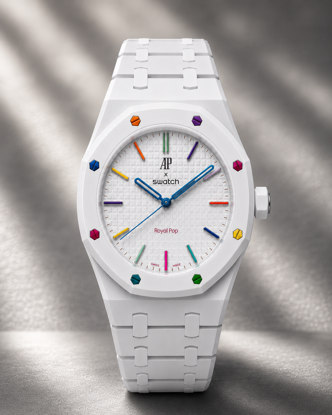 White Rainbow Edition Designer Bracelet Watch with Multicolor Accents
