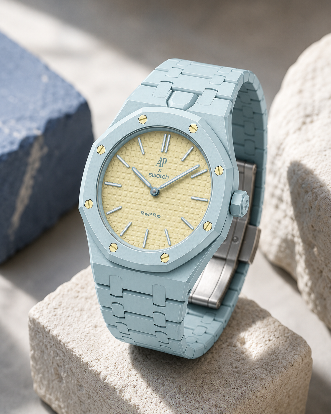 Ice Blue Designer Bracelet Watch with Champagne Textured Dial
