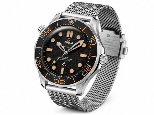 Black Wave Dial Mesh Strap Diver Watch – Premium Stainless Steel Luxury Timepiece