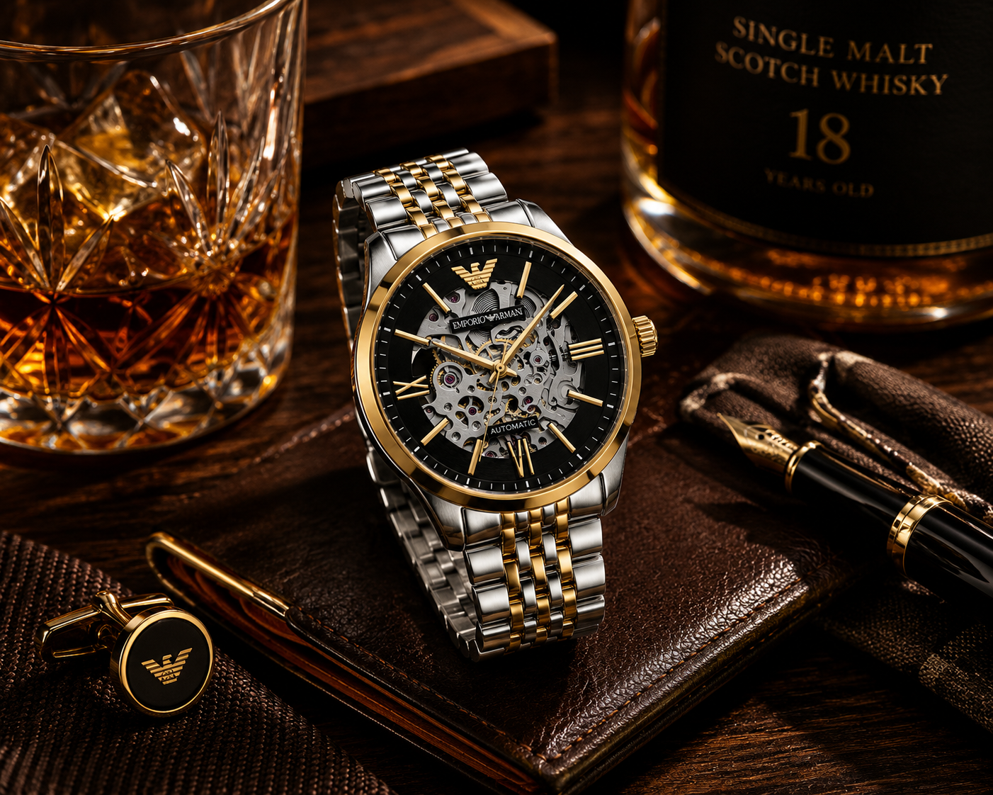 Automatic Skeleton Watch – Two-Tone Stainless Steel Luxury Timepiece with Open-Heart Mechanical Movement