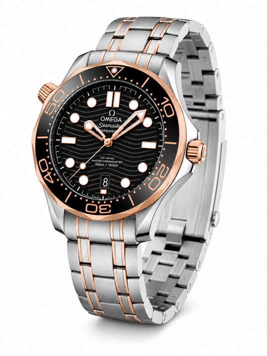 Premium Diver Style Watch – Black Dial & Rose Gold Two-Tone Stainless Steel Bracelet