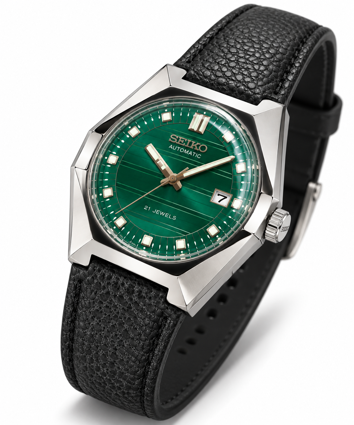 Seiko Green Dial Automatic Stainless Steel Leather Watch