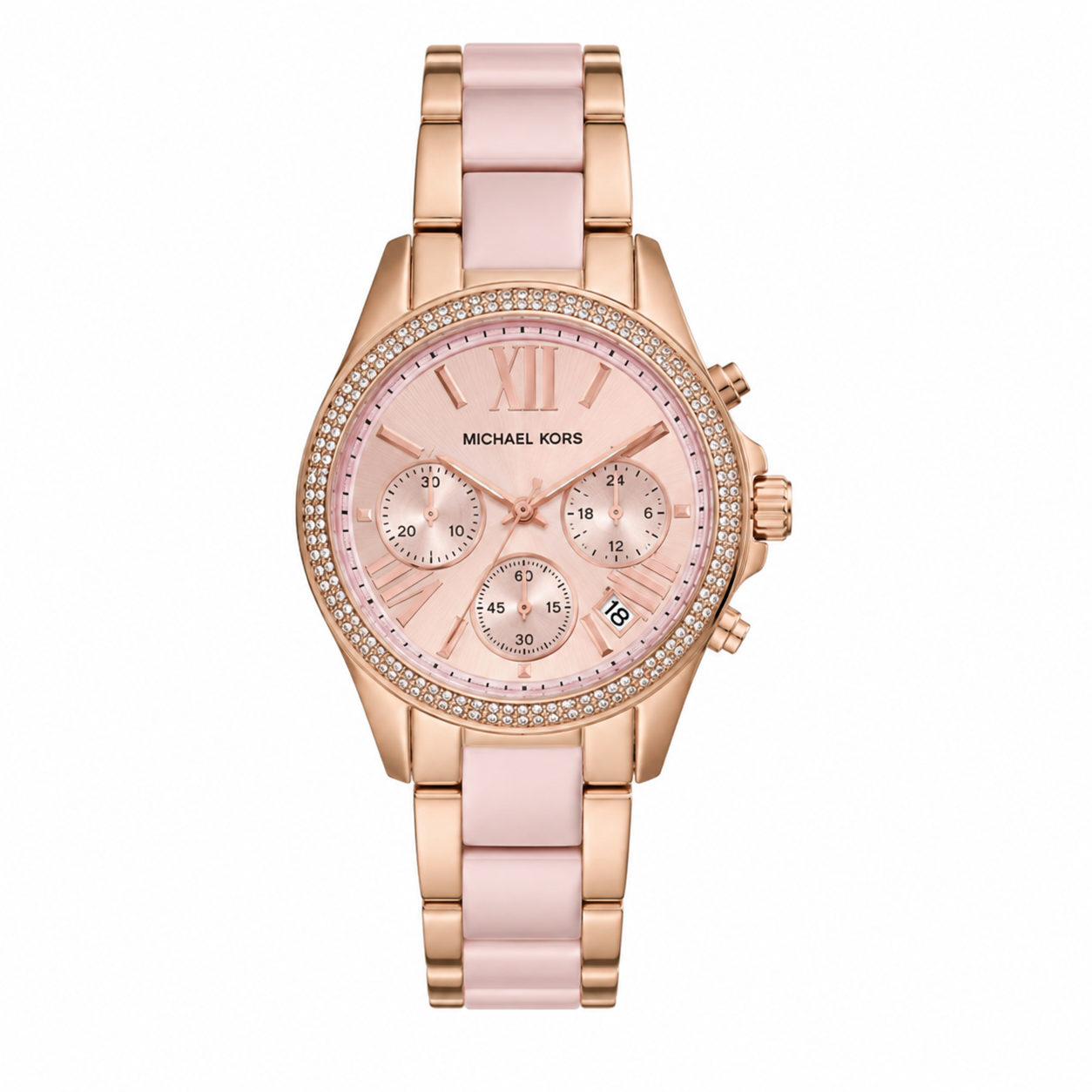 Women's Rose Gold Crystal Chronograph Watch with Blush Pink Bracelet