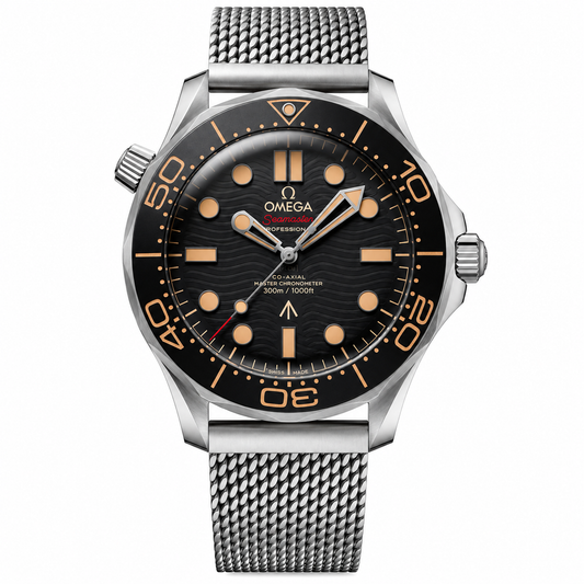 Black Wave Dial Mesh Strap Diver Watch – Premium Stainless Steel Luxury Timepiece