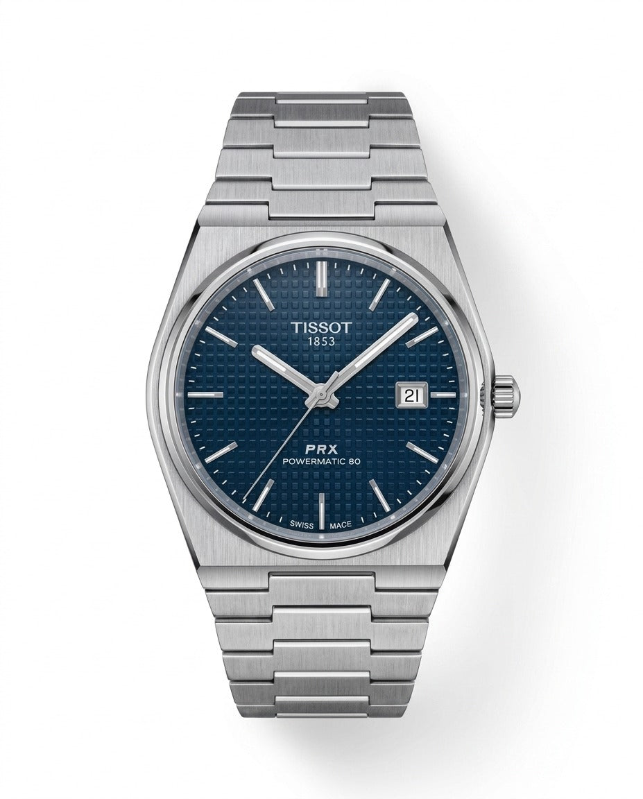 Silver Stainless Steel automatic Watch with Deep Blue Sunray Dial