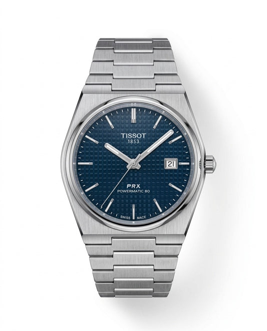 Silver Stainless Steel automatic Watch with Deep Blue Sunray Dial