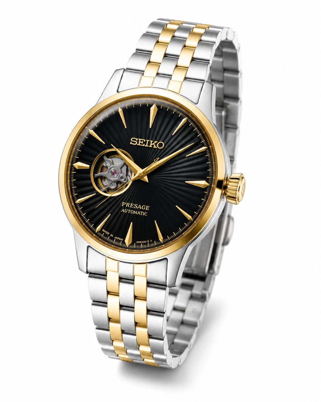 Two-Tone Stainless Steel Automatic Watch with Black Open-Heart Dial