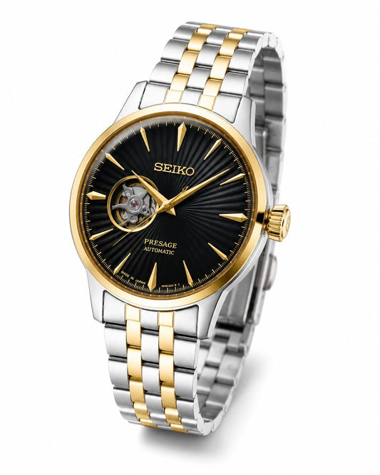 Two-Tone Stainless Steel Automatic Watch with Black Open-Heart Dial