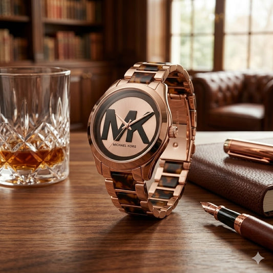 Women's Rose Gold Fashion Watch with Tortoise Pattern Bracelet