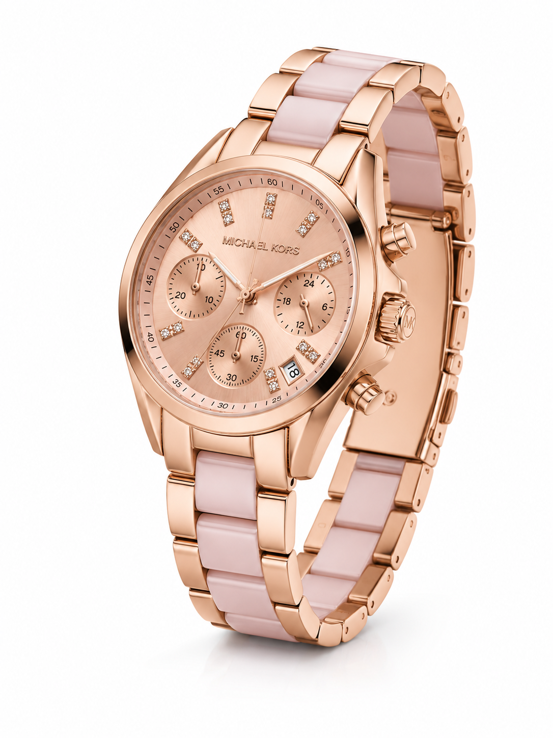 Rose Gold Blush Multi-Function Watch – Crystal Accent Chronograph Timepiece
