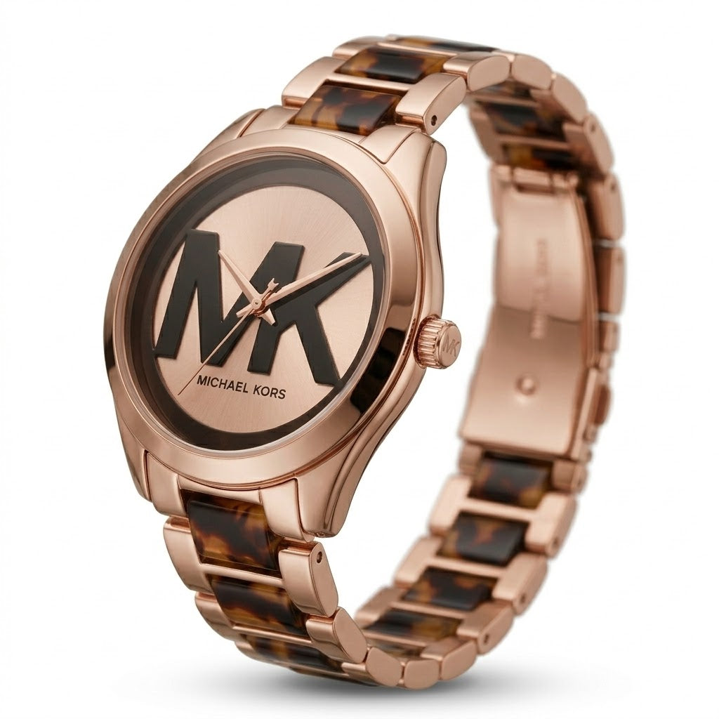 Women's Rose Gold Fashion Watch with Tortoise Pattern Bracelet