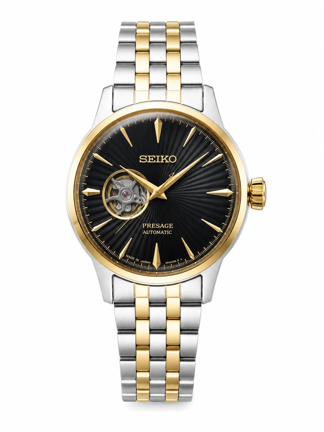 Two-Tone Stainless Steel Automatic Watch with Black Open-Heart Dial