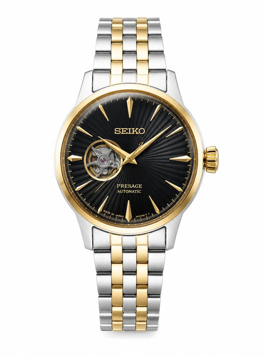 Two-Tone Stainless Steel Automatic Watch with Black Open-Heart Dial